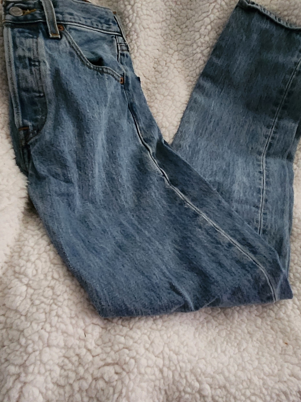Levi's 501 28X32 Light Blue Denim Jeans with Tan Leather Patch